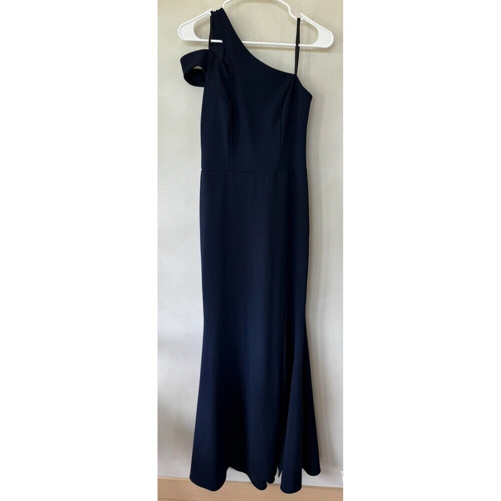 $248 XSCAPE Womens Navy Blue Gown Sleeveless Off Shoulder Maxi Evening Dress 6